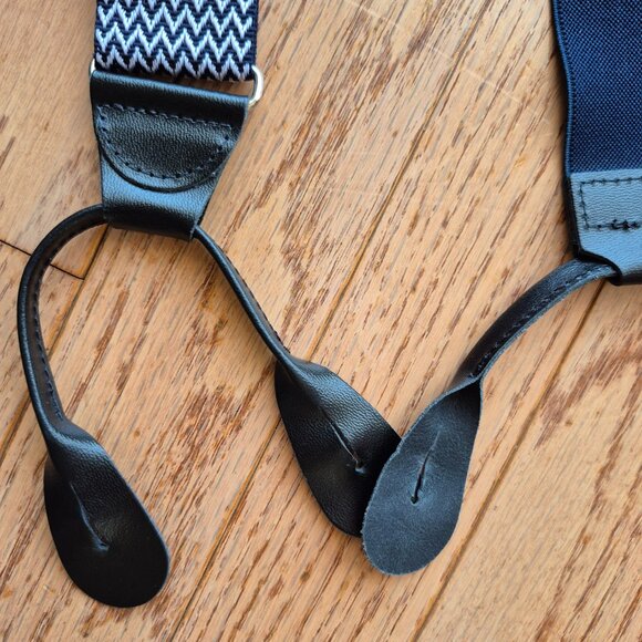 Classic Chevron Suspenders Men's Braces Y back Blue White - Picture 5 of 14